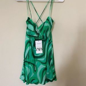 Green print Zara cowl neck dress